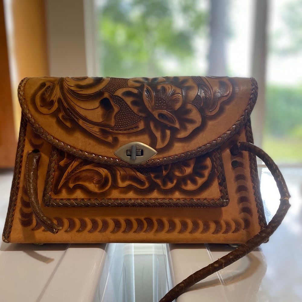 AS IS hand stamped leather bag Made in Mexico